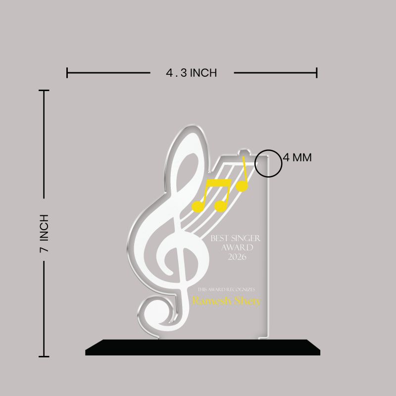 Personalized Best Singer Award Trophy for Gift for Singers, Vocalists, and Musicians Singer Recognition UV Printed Acrylic Trophy